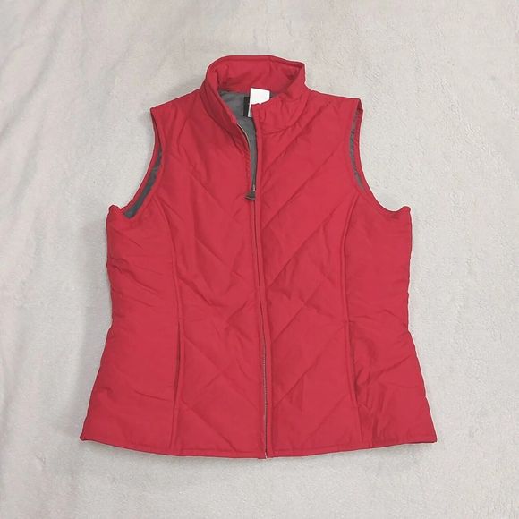 Dickies Women's Puffer Vest Jacket Red Winter Collar Pockets Size Medium - Picture 1 of 8